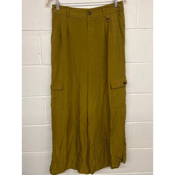 Madewell Sz 12 Olive Green Harlow Wide Leg High Rise Viscose Cargo Pants solid - Picture 4 of 8